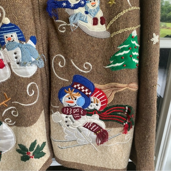 Snowman Christmas Holiday Embroidered Sweater Women’s Size Medium Full Zip - Picture 4 of 9